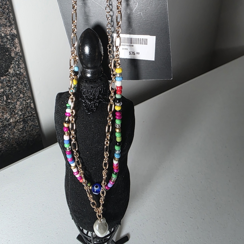 🚫⚠️SOLD🚫⚠️ Aqua Multicolor Beaded Necklace with Pearl Accent - Picture 3 of 3